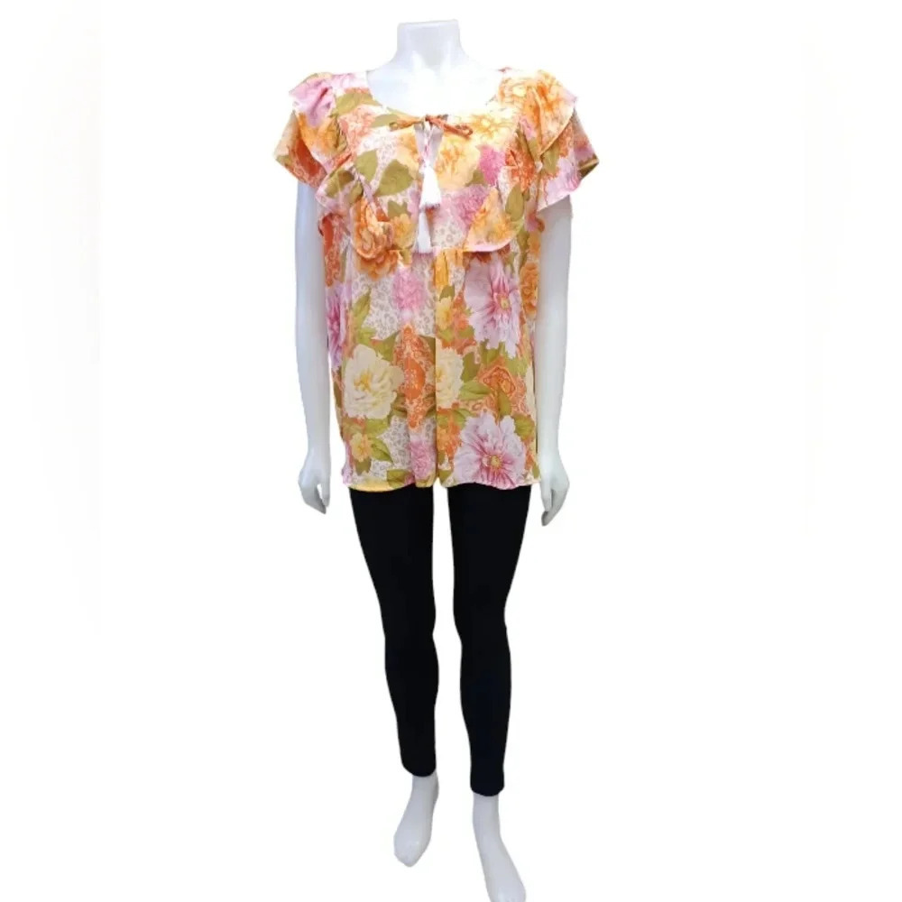 Sunny Leigh NWT Short Flutter Sleeve Floral Blouse Size 2X
